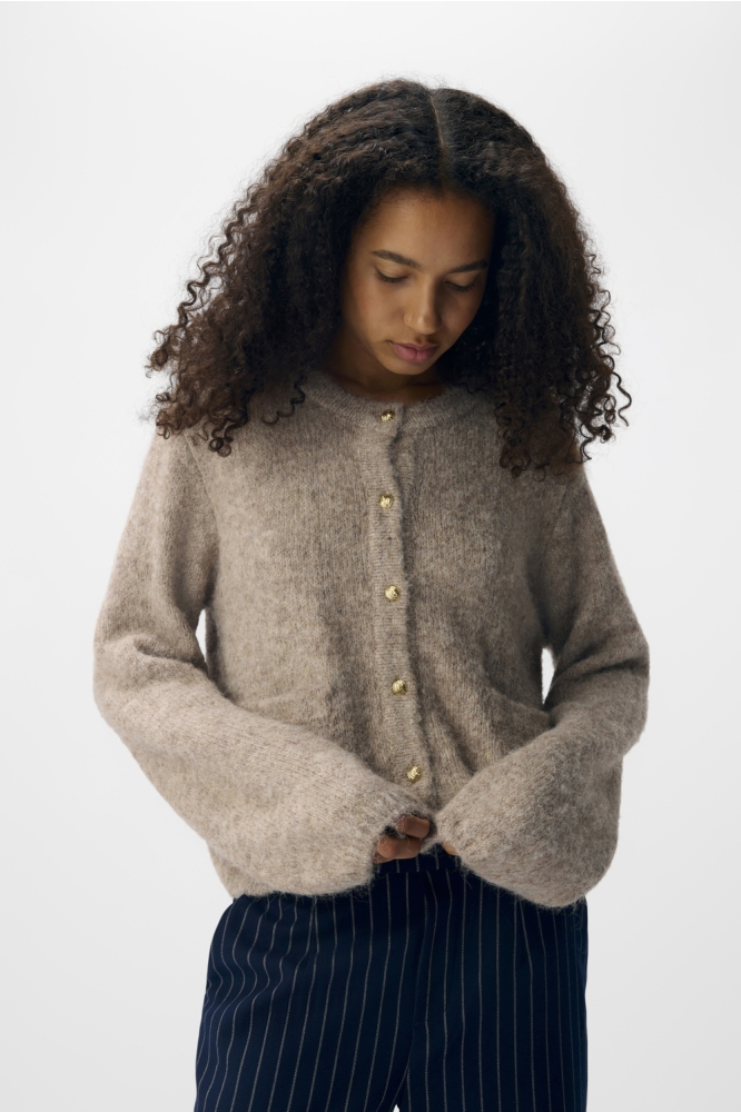 OBJSAGGIA RE L/S KNIT CARDIGAN NOOS 23046886 Humus/Melange